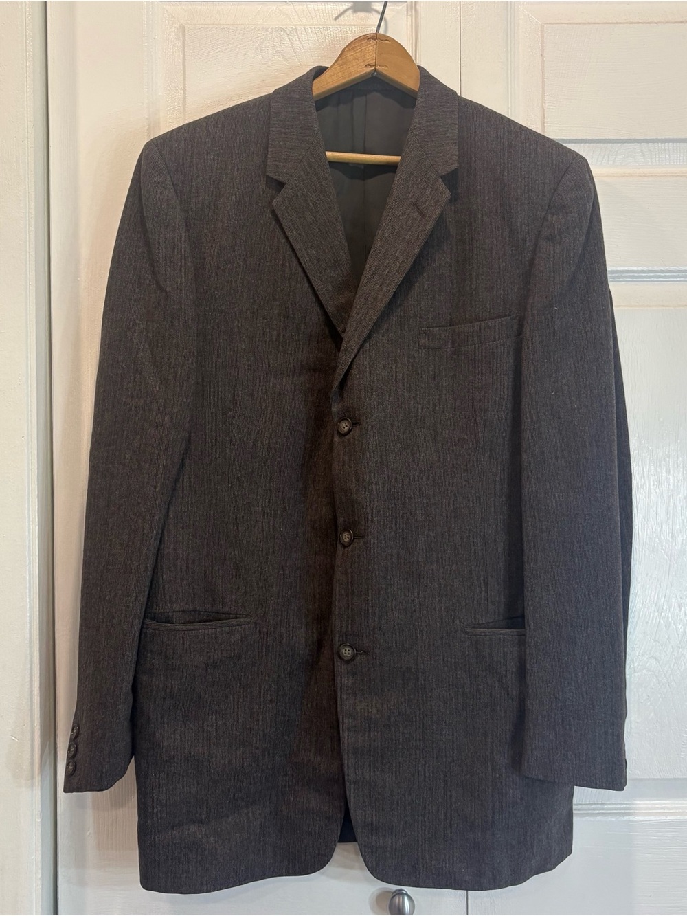 Vintage 50s 60s Varsity Town Clothes Dark Gray & Brown Pinstripe Wool 2 PC Suit